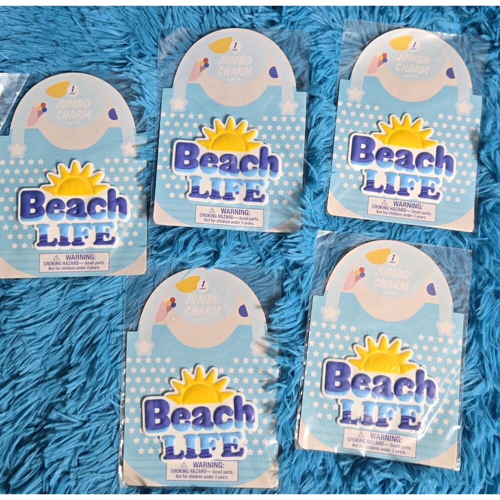 Qty- 5 Beach Life Jumbo Charm Sun Design for Beach Tote Bags Blue Yellow White